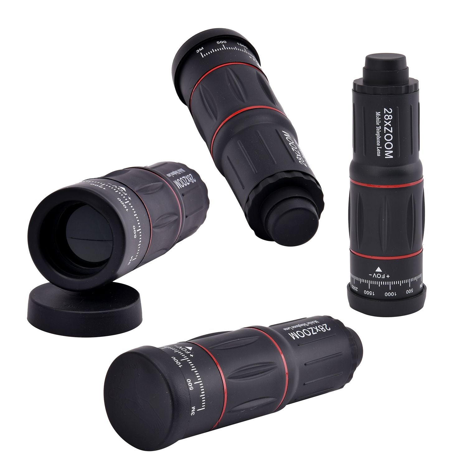 9er Set Handy-Kameraobjektiv-Kit : Teleskop 28X+ Weitwinkel 0,6X+ Makro 20X+ Fischaugenobjektiv 198 Grad