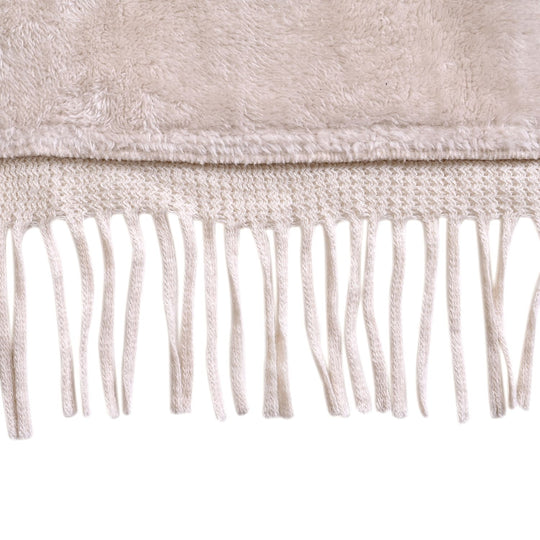 Faux Fur thick cape with tassel and fleece liningMaterial: 40% Acrylic 40% Polyester 20% cottonSize:110*90cmWeight:1470gColor: beige