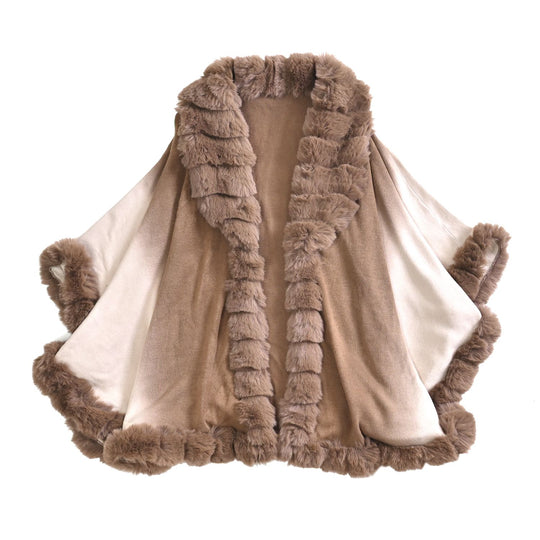 Luxus Kunstfell-Cape mit Fleece-Futter, 123x79cm, rot