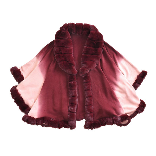 Luxus Kunstfell-Cape mit Fleece-Futter, 123x79cm, rot