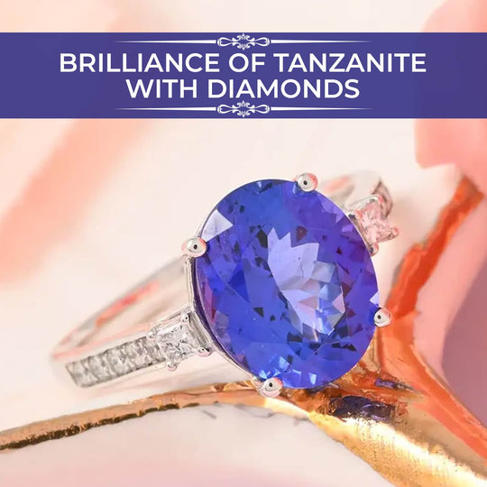 Rhapsody AAAA Tansanit, Weißer Diamant AGI zertifiziert Ring 950 Platin (Größe 16.50) ca. 4.35 ct