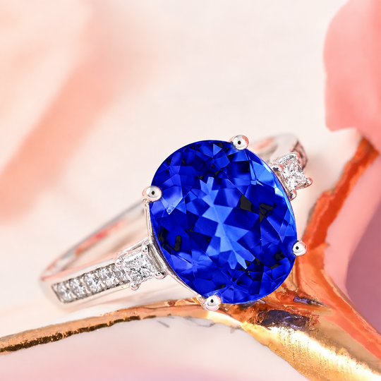 Rhapsody AAAA Tansanit, Weißer Diamant AGI zertifiziert Ring 950 Platin (Größe 17.00) (10-15 Werktage Lieferzeit) ca. 4.35 ct