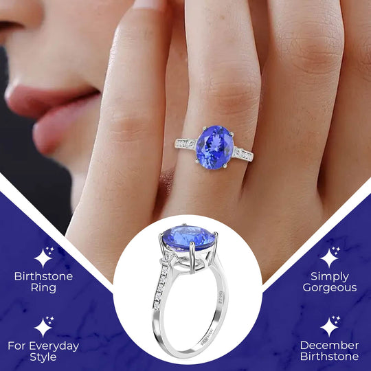 Rhapsody AAAA Tansanit, Weißer Diamant AGI zertifiziert Ring 950 Platin (Größe 16.50) ca. 4.35 ct