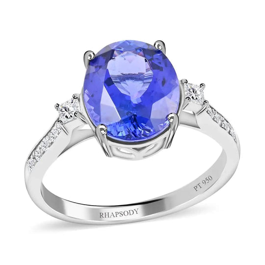 Rhapsody AAAA Tansanit, Weißer Diamant AGI zertifiziert Ring 950 Platin (Größe 16.50) ca. 4.35 ct