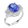 AAAA Tansanit, Weißer Diamant Ring 950 Platin (Größe 16.50) ca. 5,29 ct