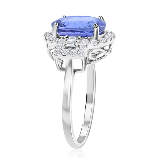 AAAA Tansanit, Weißer Diamant AGI zertifiziert Ring 950 Platin (Größe 16.50) ca. 5.29 ct