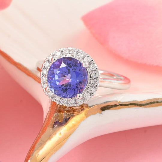 Rhapsody AAAA Tansanit, Weißer Diamant AGI zertifiziert Ring 950 Platin (Größe 17.00) ca. 2.44 ct