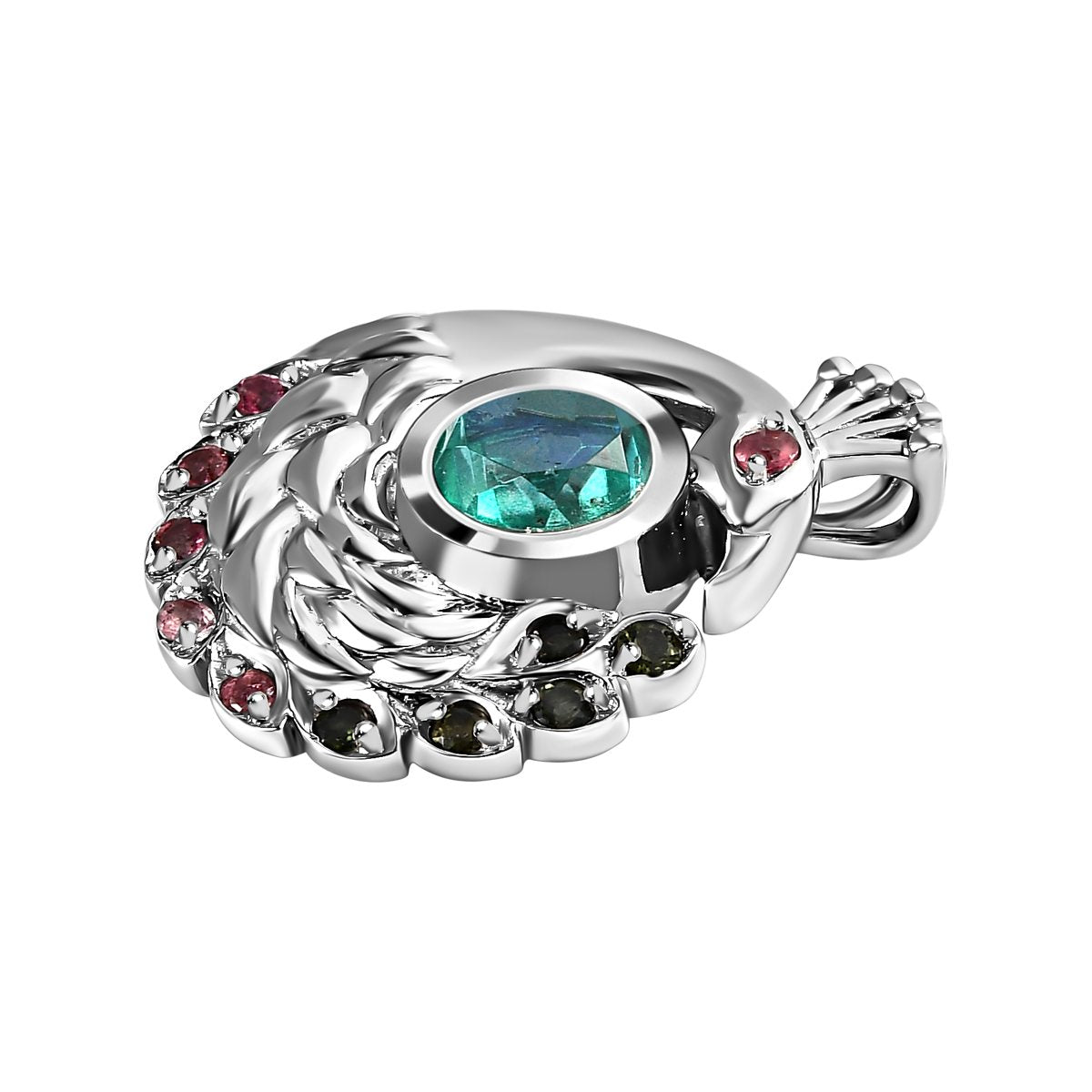 Pfau Triplett Quarz, mehrfarbiger Turmalin Anhänger 925 Silber platiniert ca. 2.52 ct