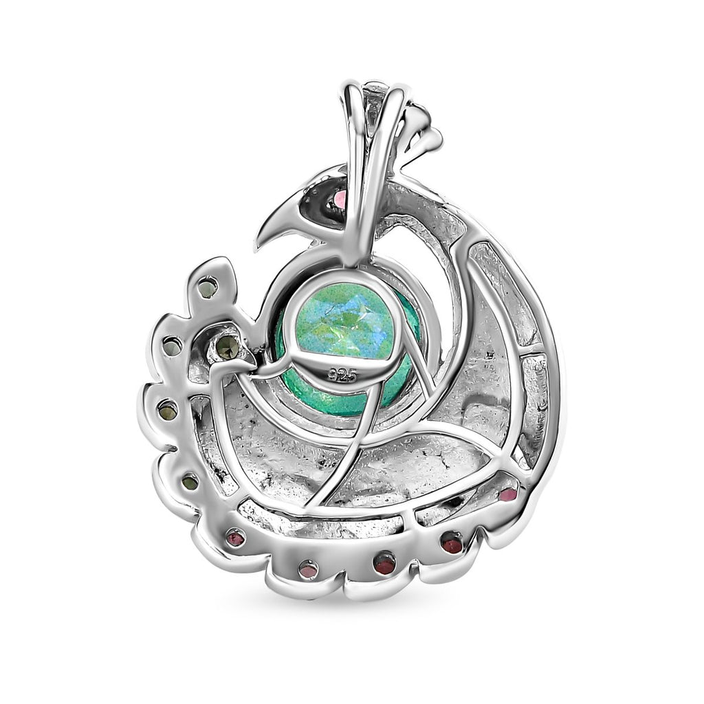 Pfau Triplett Quarz, mehrfarbiger Turmalin Anhänger 925 Silber platiniert ca. 2.52 ct