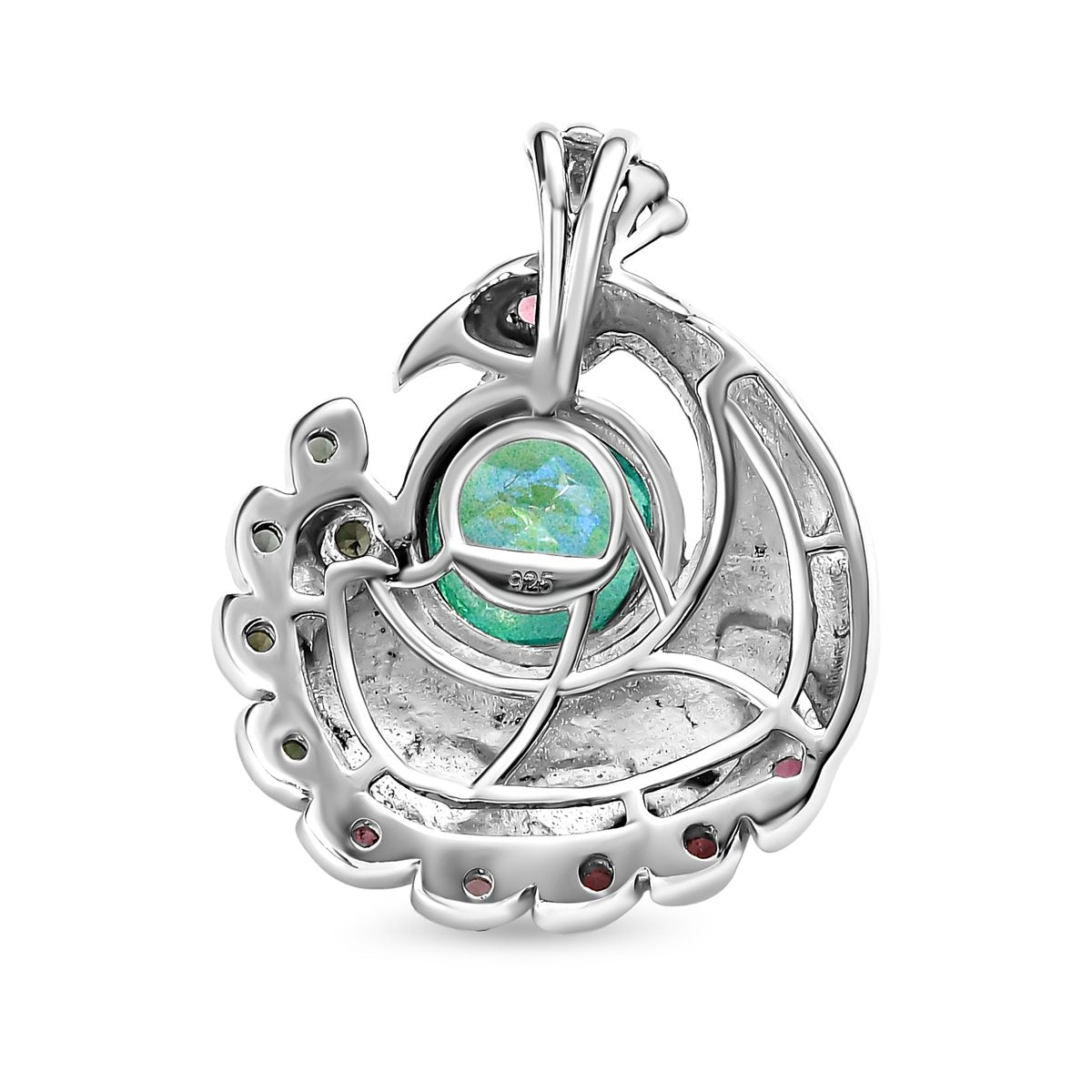 Pfau Triplett Quarz, mehrfarbiger Turmalin Anhänger 925 Silber platiniert ca. 2.52 ct