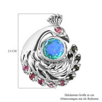 Pfau Triplett Quarz, mehrfarbiger Turmalin Anhänger 925 Silber platiniert ca. 2.52 ct