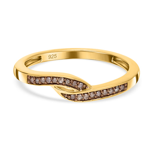 Natürlicher Champagner Diamant Ring, 925 Silber Gelbgold Vermeil (Größe 19.00) ca. 0.10 ct