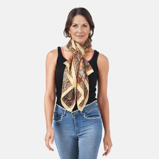 Bedruckter 100% Satin Seidenschal, Größe : 48 x 160 cm, creme
