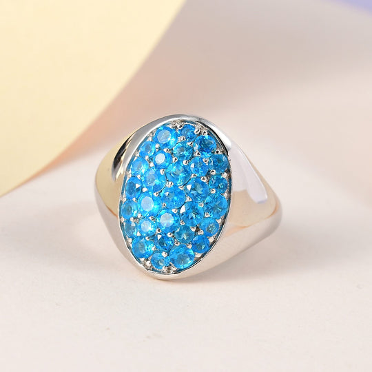 Neon Apatit Ring 925 Silber platiniert ca. 1.69 ct