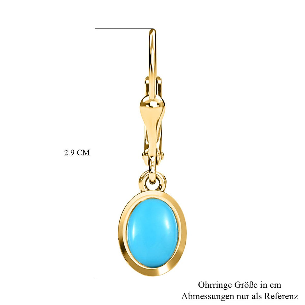 Amerikanische, natürliche Sleeping Beauty Türkis Ohrringe 925 Silber Gelbgold Vermeil ca. 2.02 ct