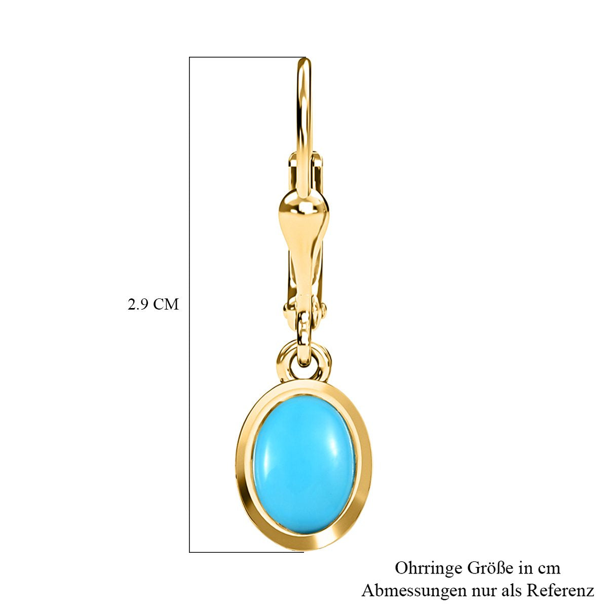 Amerikanische, natürliche Sleeping Beauty Türkis Ohrringe 925 Silber Gelbgold Vermeil ca. 2.02 ct