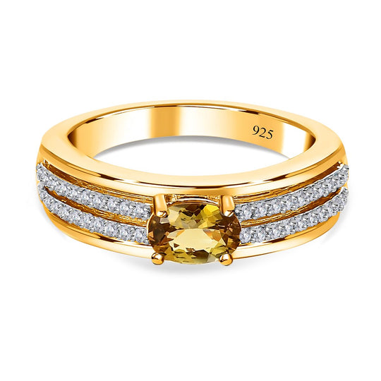 AA Natürlicher goldener Tansanit, weißer Zirkon Ring, 925 Silber Gelbgold Vermeil, (Größe 17.00), ca. 1.11 ct