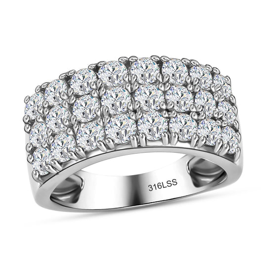 Feinster Zirkonia Ring, 316L Edelstahl , (Größe 20.00), ca. 3.48 ct