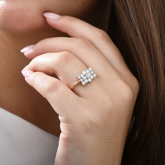 Weißer Diamant Boot Ring, SGL zertifiziert I1 G-H, 585 Gelbgold (Größe 17.00) ca. 0.96 ct