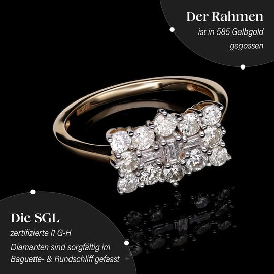 Weißer Diamant Boot Ring, SGL zertifiziert I1 G-H, 585 Gelbgold (Größe 17.00) ca. 0.96 ct