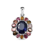 Masoala Saphir (Fissure gefüllt), Mehrfach-Turmalin Anhänger 925 Silber platiniert ca. 7.96 ct