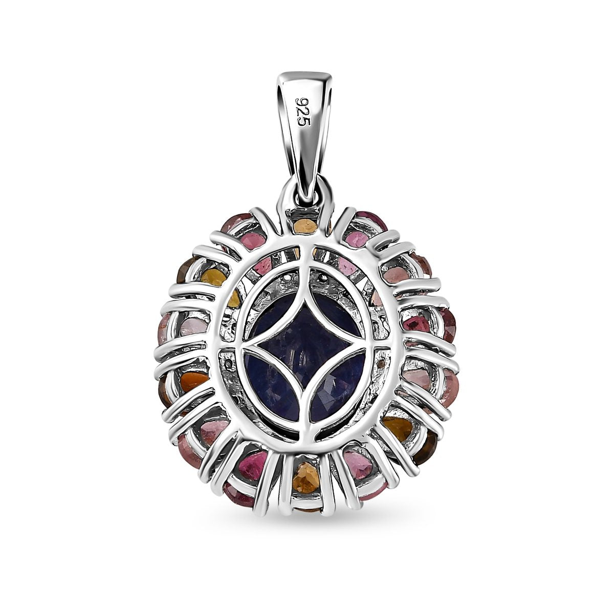 Masoala Saphir (Fissure gefüllt), Mehrfach-Turmalin Anhänger 925 Silber platiniert ca. 7.96 ct