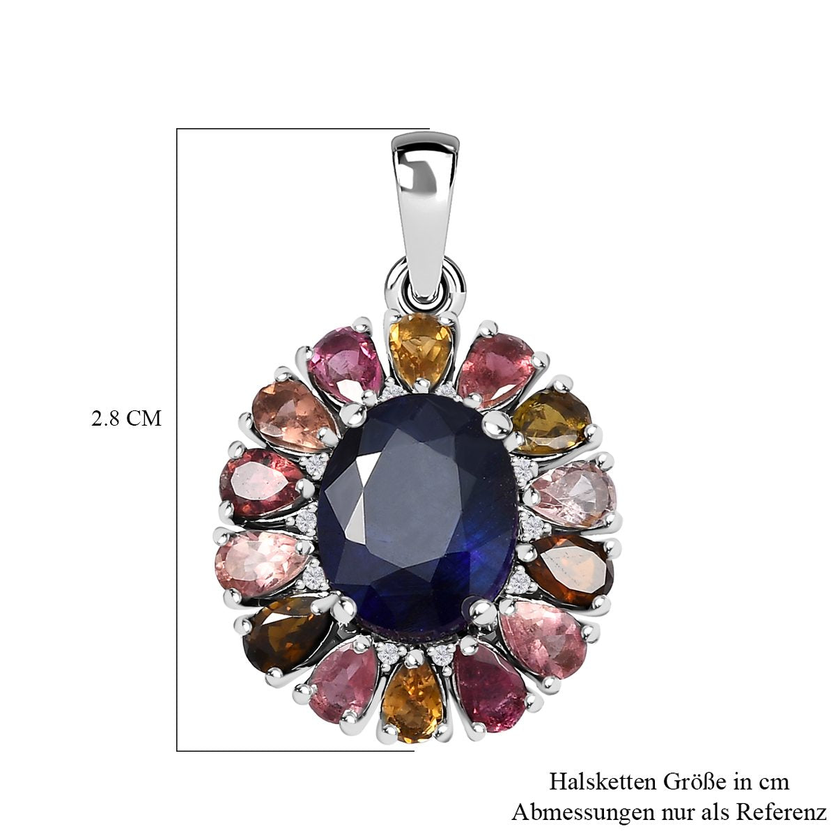 Masoala Saphir (Fissure gefüllt), Mehrfach-Turmalin Anhänger 925 Silber platiniert ca. 7.96 ct