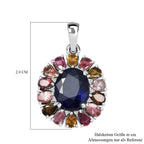 Masoala Saphir (Fissure gefüllt), Mehrfach-Turmalin Anhänger 925 Silber platiniert ca. 7.96 ct