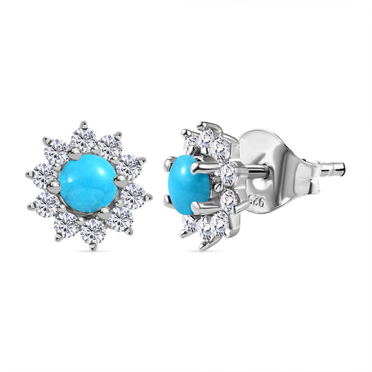 Tansanit und weiße Zirkon Ohrstecker, 925 Silber platiniert ca. 1.09 ct