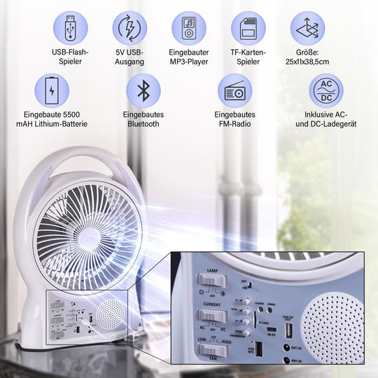Tragbarer Mini-Solarventilator, Eingebauter 5500MAH Lithium-Akku, weiß