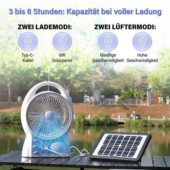 Tragbarer Mini-Solarventilator, Eingebauter 5500MAH Lithium-Akku, weiß