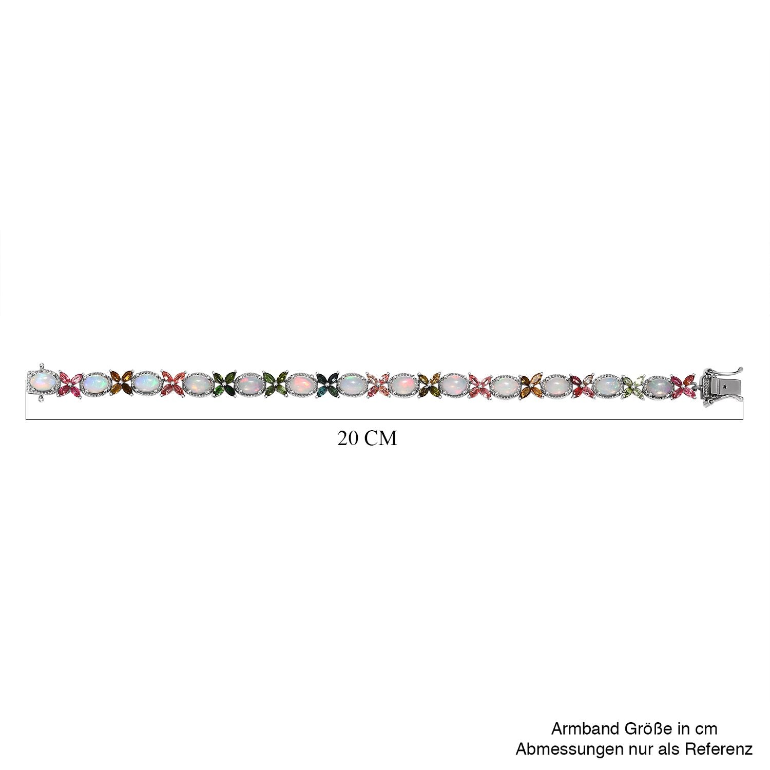 Natürliches, äthiopisches Welo Opal, mehrfarbiges Turmalin Armband, ca. 19 cm, 925 Silber platiniert ca. 11.70 ct