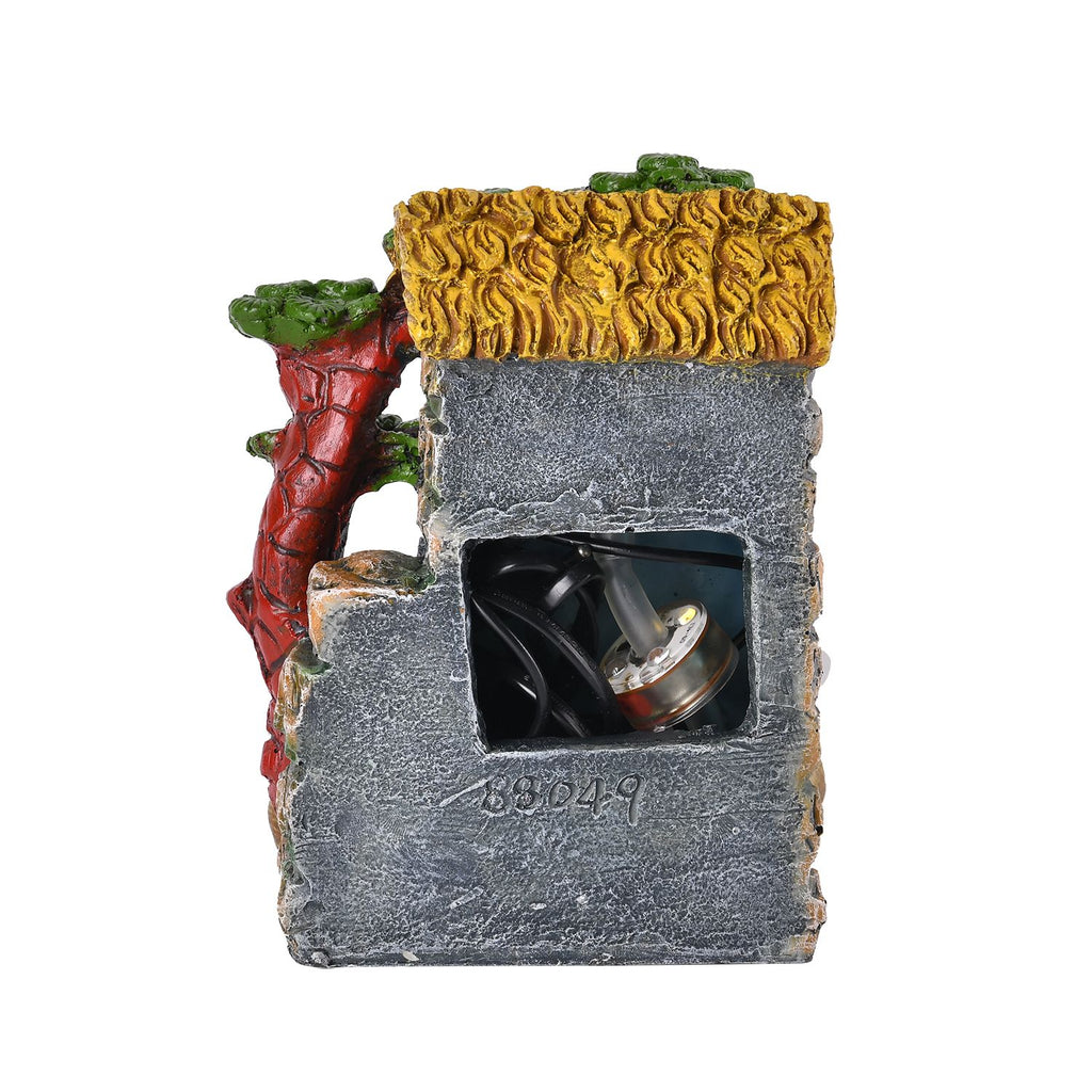 Wasserbrunnen mit LED Lichter und Kristallkugel, 17x14x21 cm, Stein Haus und Mühlrad