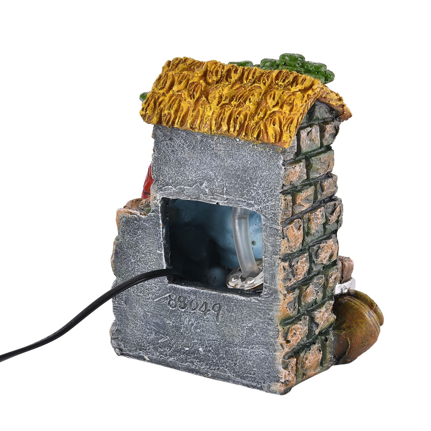 Wasserbrunnen mit LED Lichter und Kristallkugel, 17x14x21 cm, Stein Haus und Mühlrad