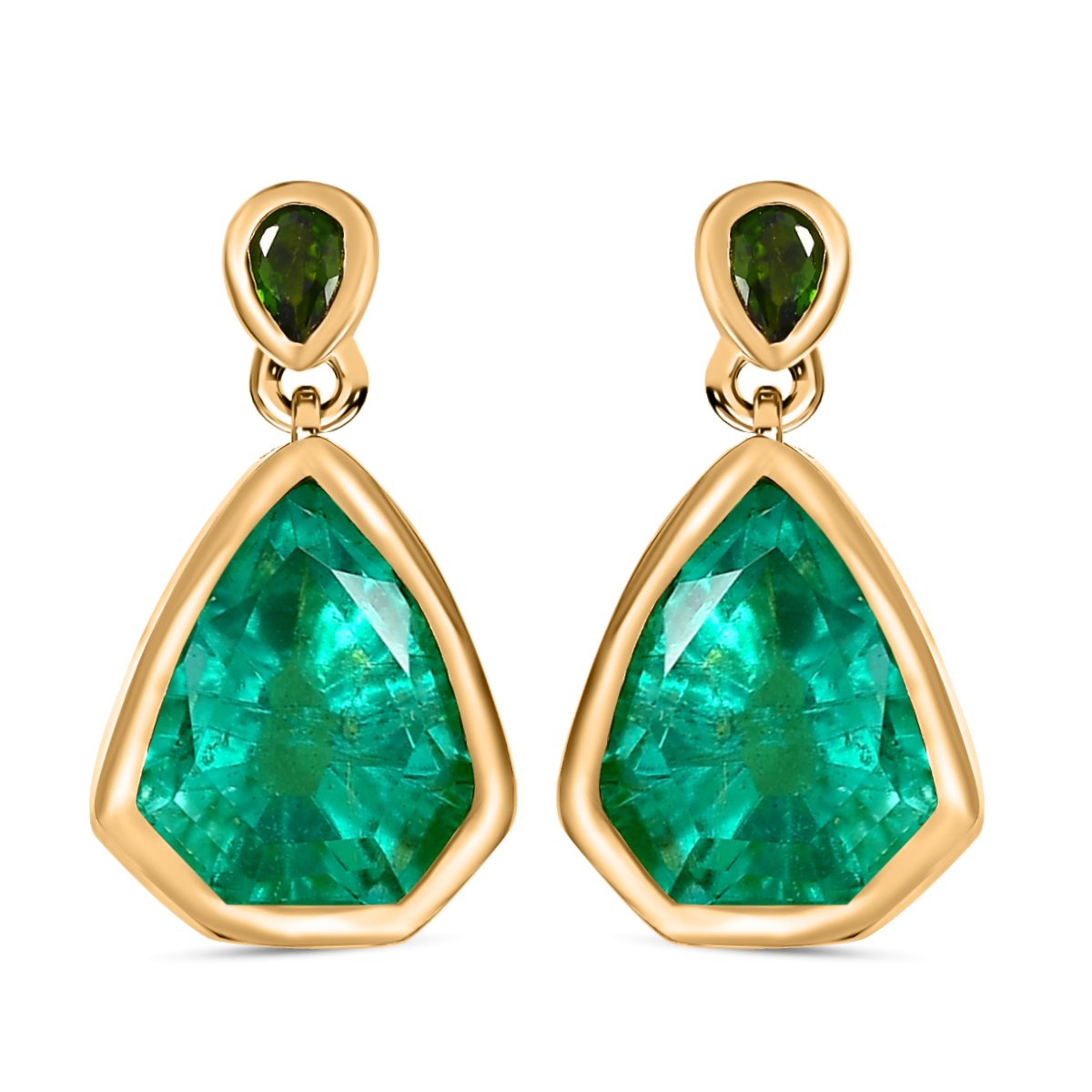 Smaragd-Triplette-Quarz, Natürlicher Chromdiopsid Ohrringe, 925 Silber Gelbgold Vermeil ca. 9.21 ct