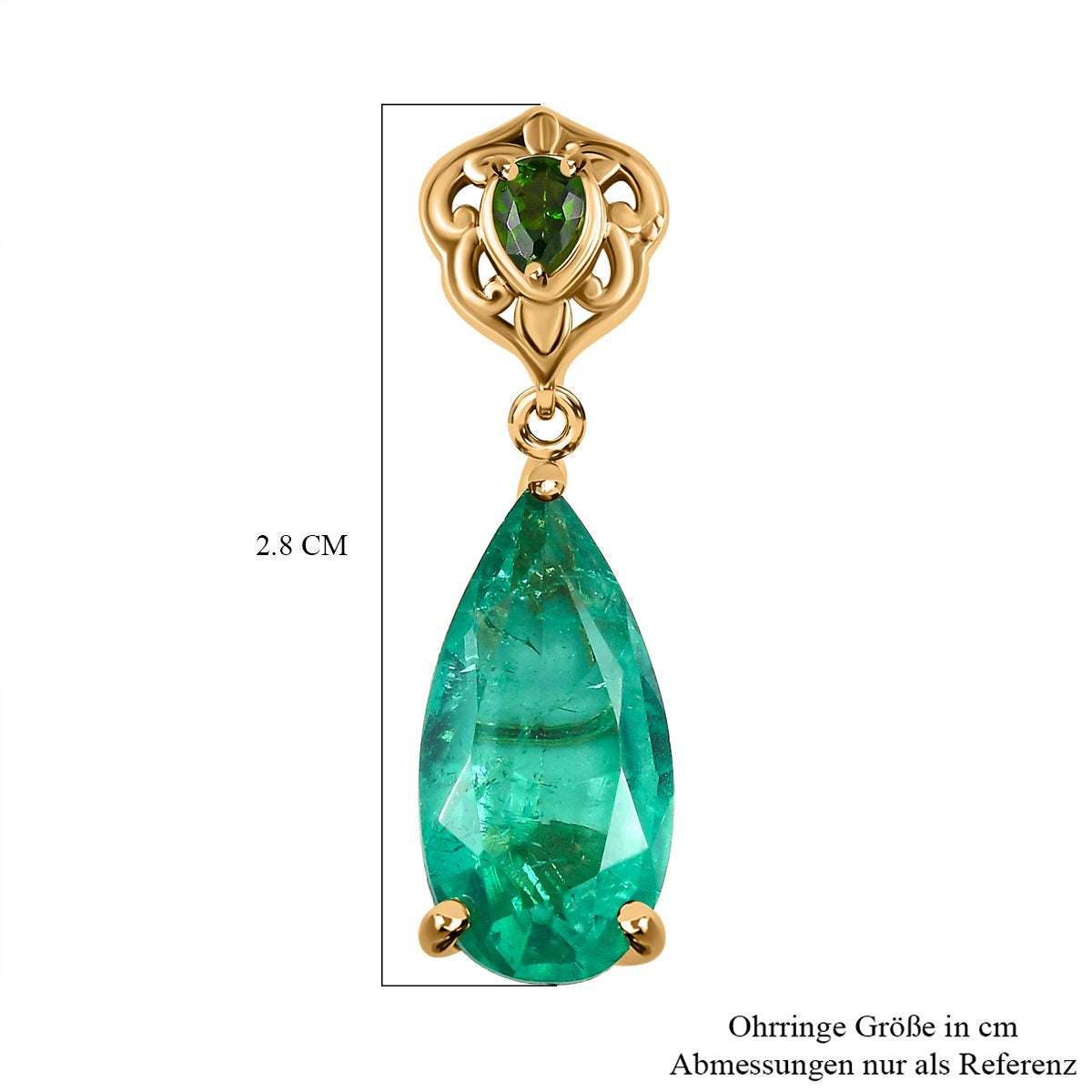 Smaragd-Triplett-Quarz, Natürlicher Chromdiopsid Ohrringe, 925 Silber vergoldet ca. 9.30 ct