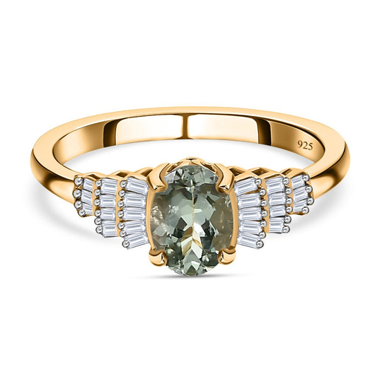 AA Grüner Tansanit, weißer Diamant Ring 925 Silber Gelbgold Vermeil (Größe 20.00) ca. 1.08 ct