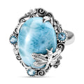 Larimar, blauer Topas Ring,  925 Silber platiniert (Größe 16.00) ca. 11.00 ct