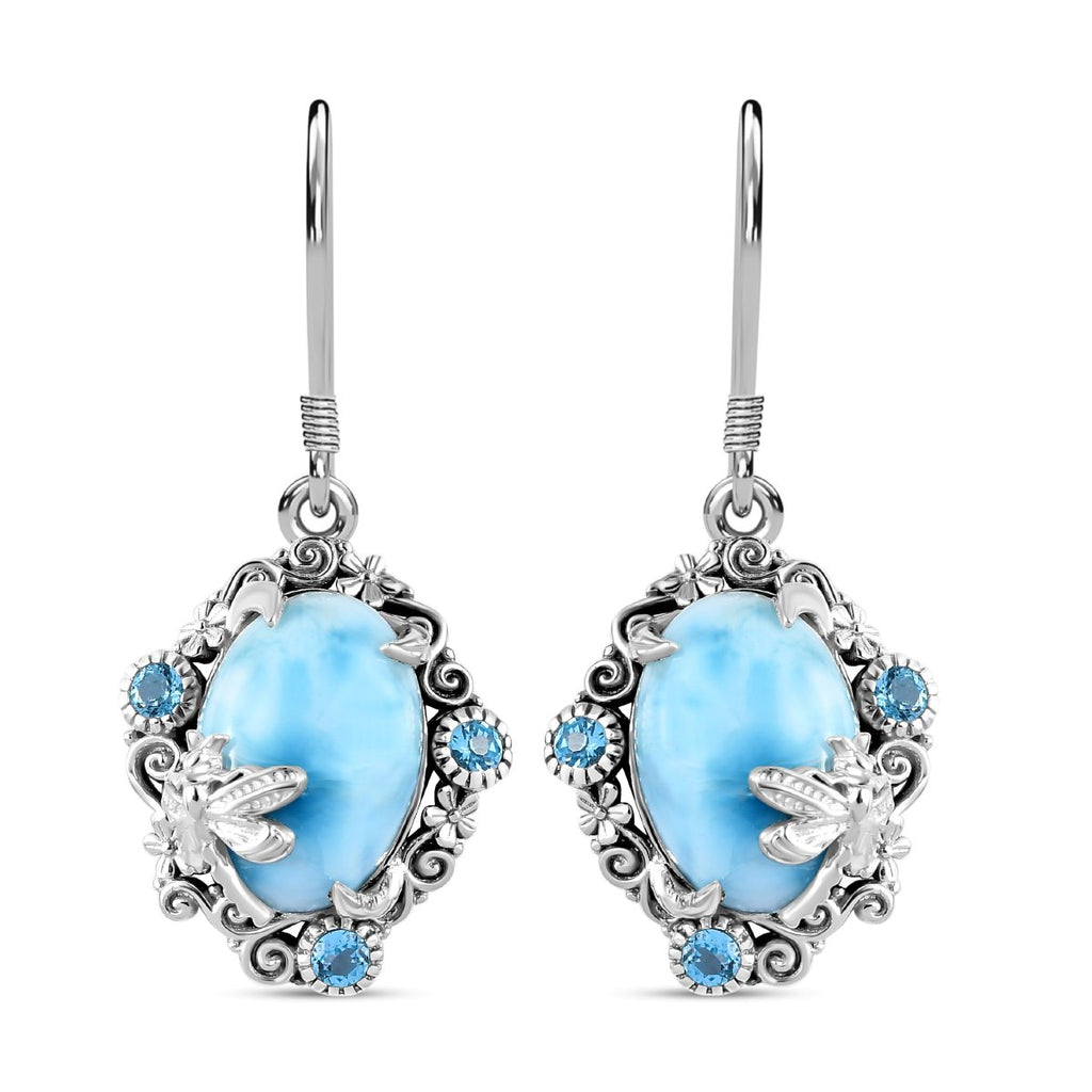 Larimar, Blau Topas Ohrringe, 925 Silber platiniert, ca. 14.68 ct
