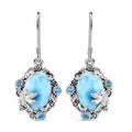 Larimar, Blau Topas Ohrringe, 925 Silber platiniert, ca. 14.68 ct