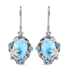 Larimar, Blau Topas Ohrringe, 925 Silber platiniert, ca. 14.68 ct