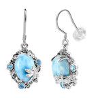Larimar, Blau Topas Ohrringe, 925 Silber platiniert, ca. 14.68 ct