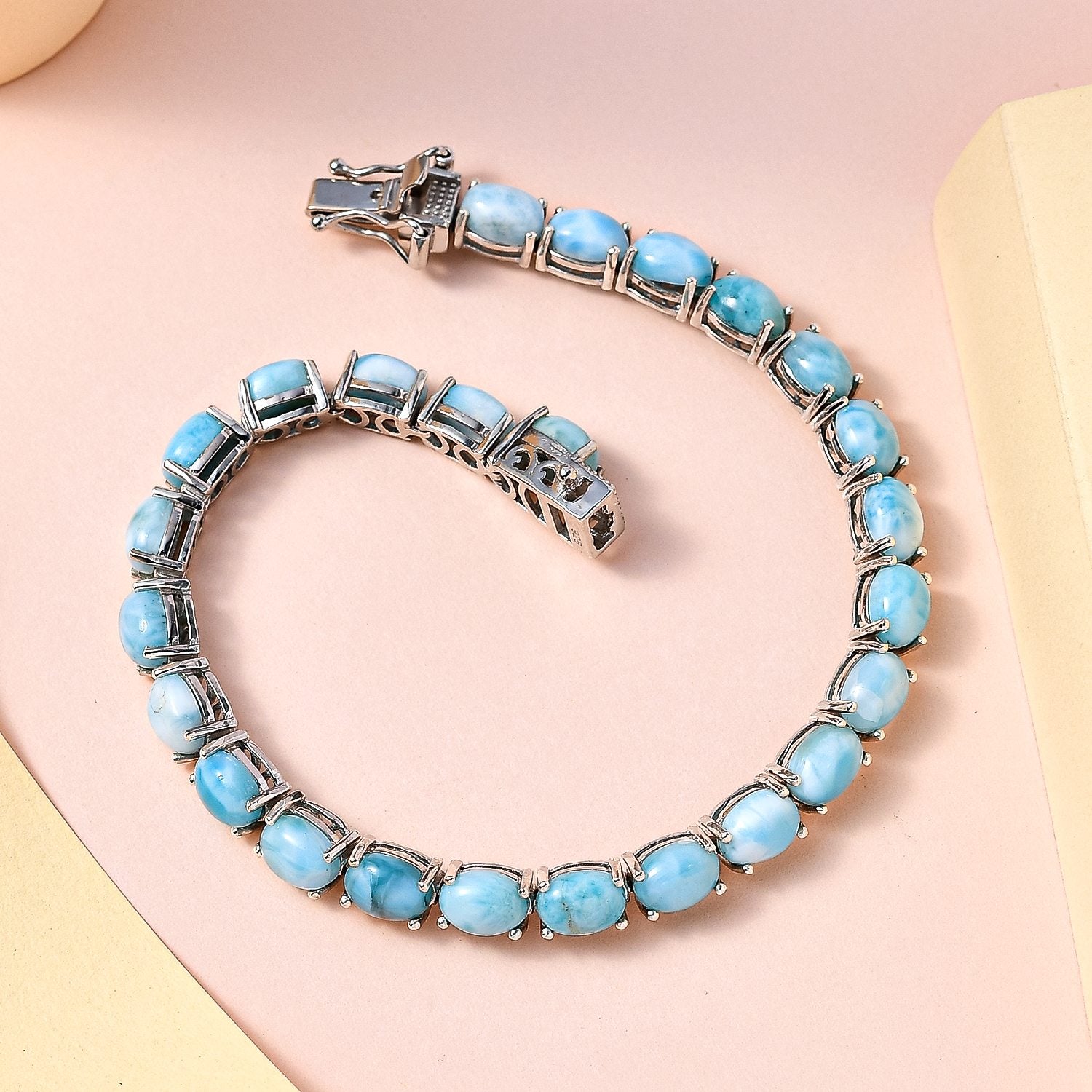 Larimar Armband, ca. 20 cm 925 Silber platiniert ca. 23.92 ct