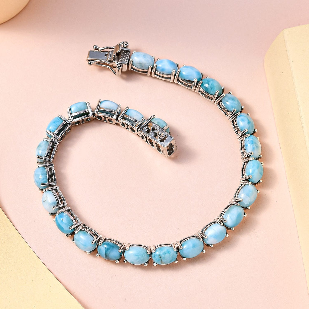 Larimar Armband, ca. 20 cm 925 Silber platiniert ca. 23.92 ct