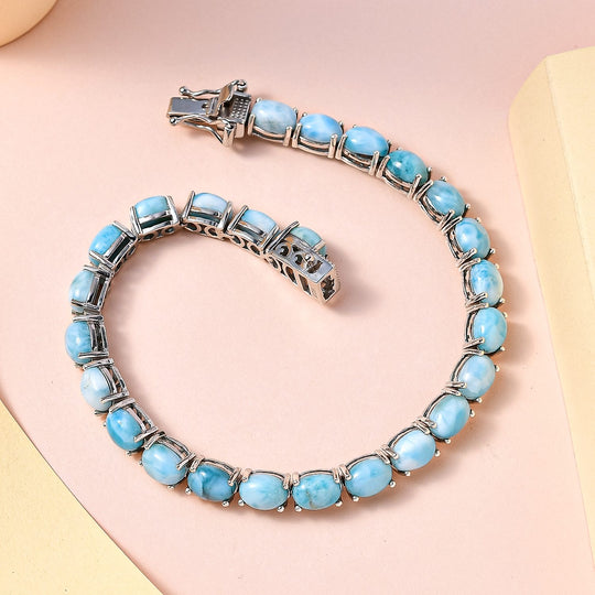 Larimar Armband, ca. 20 cm 925 Silber platiniert ca. 23.92 ct