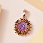 Hanabi Schliff - Rose De France Amethyst und mehrfarbiger Turmalin-Anhänger 925 Silber Roségold Vermeil ca. 14.22 ct