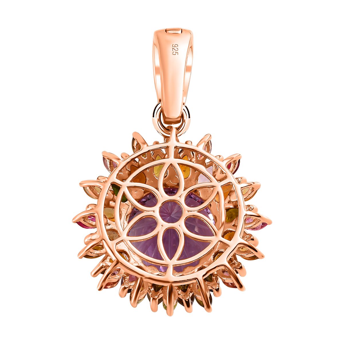 Hanabi Schliff - Rose De France Amethyst und mehrfarbiger Turmalin-Anhänger 925 Silber Roségold Vermeil ca. 14.22 ct