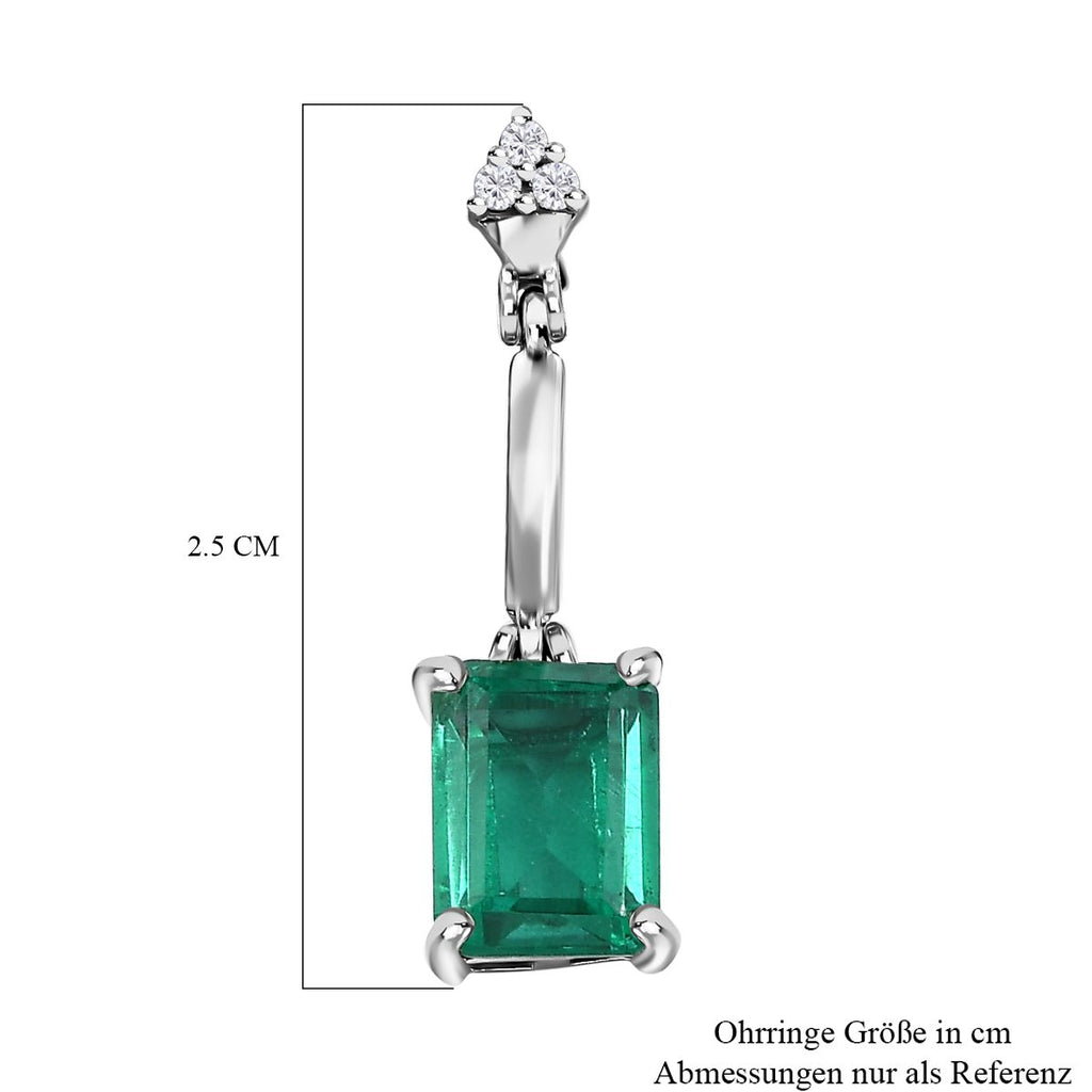 Smaragd-Triplette-Quarz, weißer Zirkon Ohrringe, 925 Silber platiniert ca. 3.70 ct