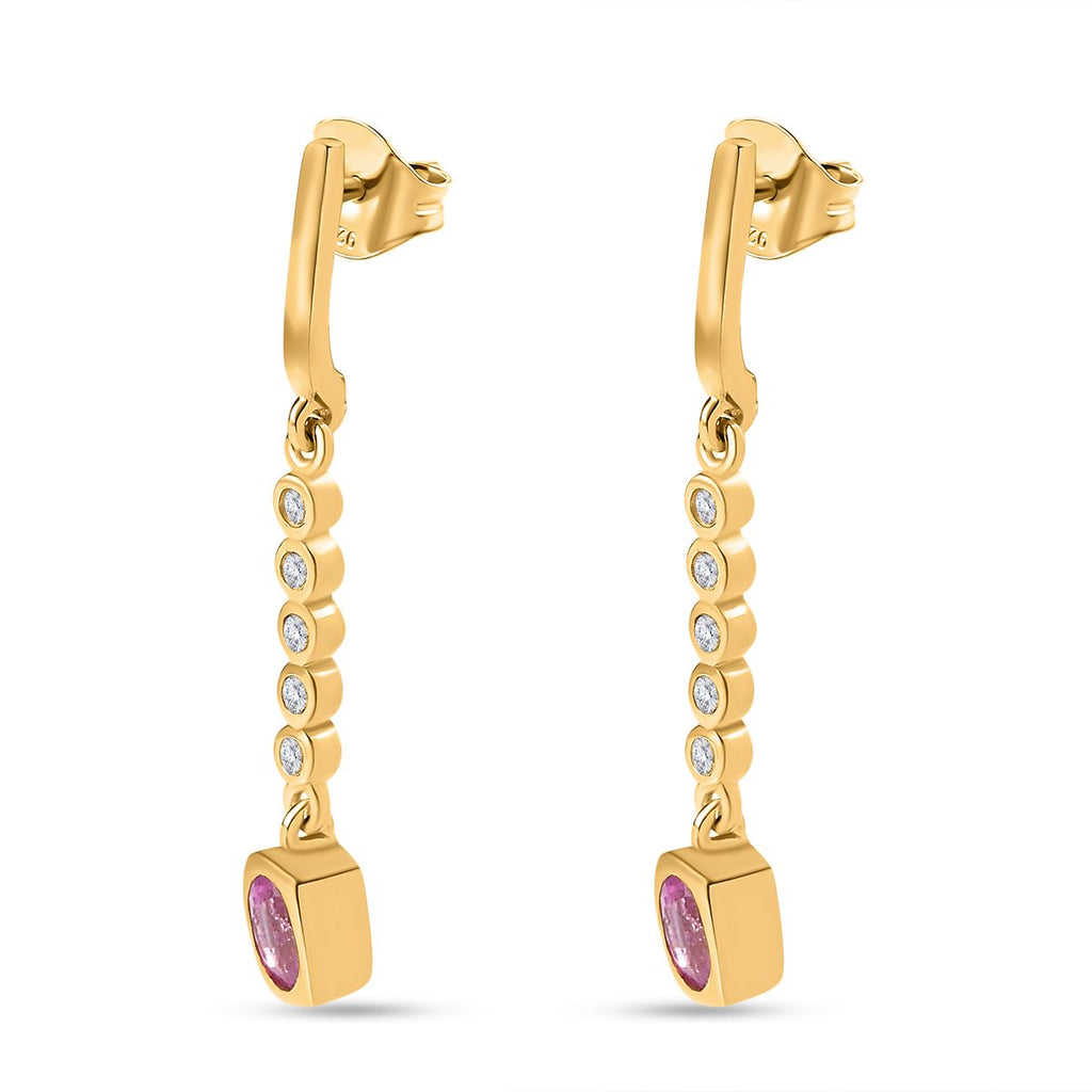 Ilakaka Rosa Saphir (Fissure gefüllt), weißer Zirkon Ohrringe, 925 Silber vergoldet ca. 1.21 ct