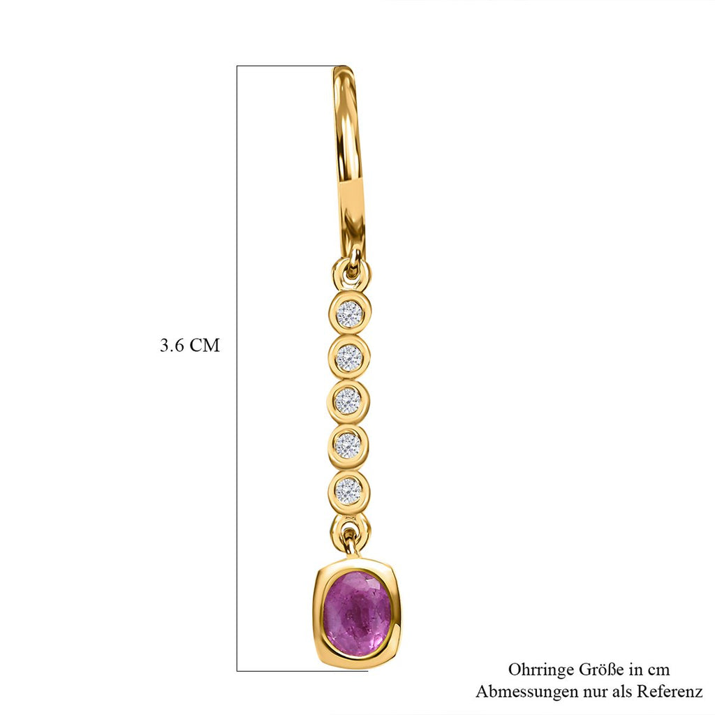 Ilakaka Rosa Saphir (Fissure gefüllt), weißer Zirkon Ohrringe, 925 Silber vergoldet ca. 1.21 ct